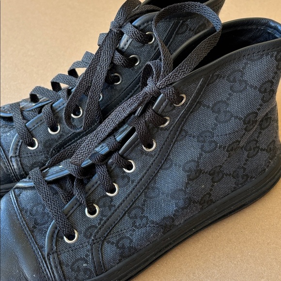 Authentic Gucci Women's Black GG Monogram High-Top Sneakers & dust bag - Picture 3 of 4
